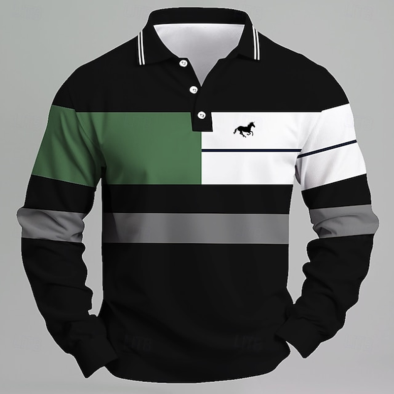 Golf Equipment Brands - Men's Striped Printed Unicorn Logo Polo